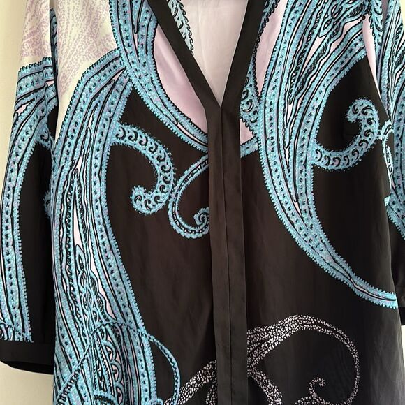 New York & Co Black Blue 3/4 Sleeve Blouse Size L - Picture 3 of 6